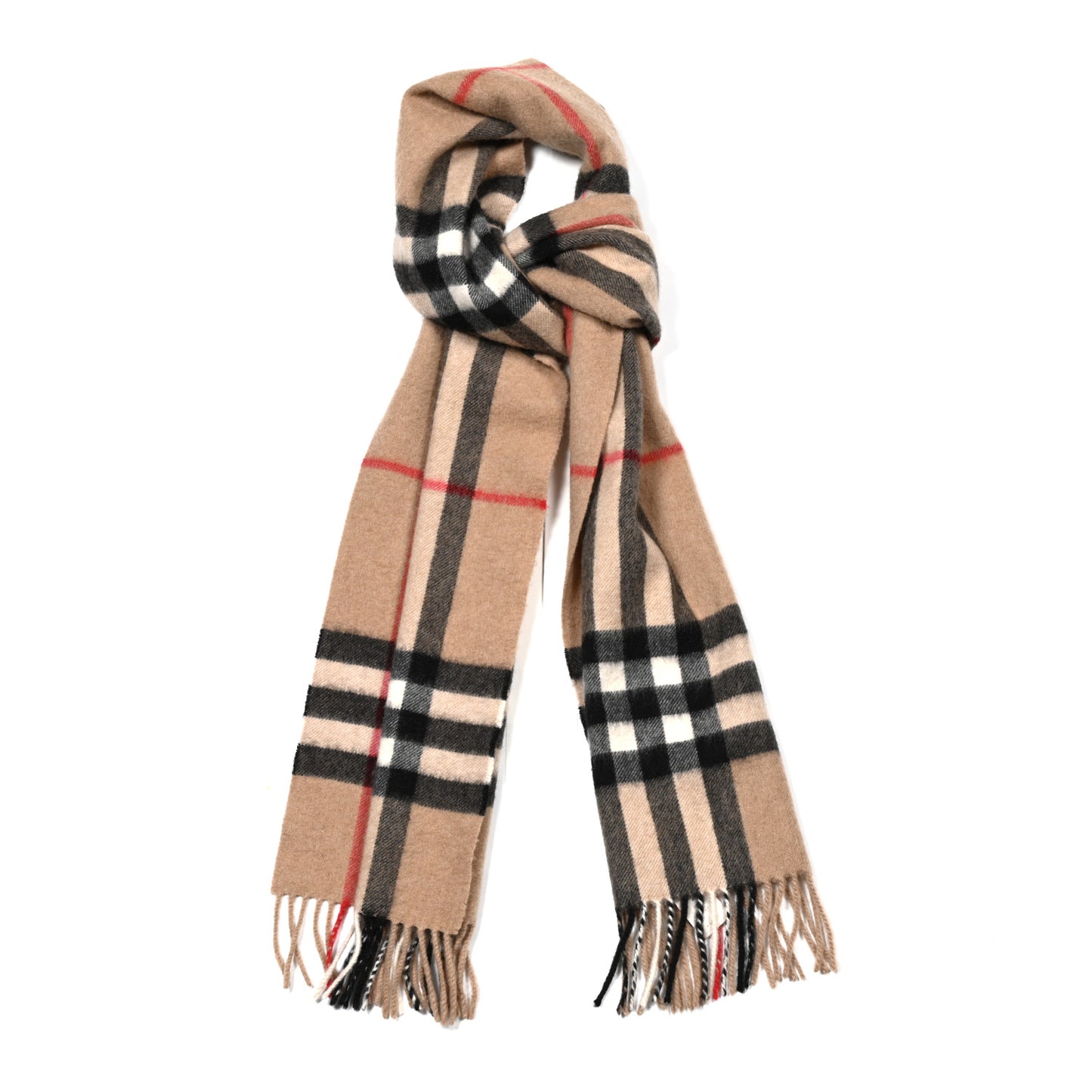 Cashmere Classic Check Fringe Scarf Camel