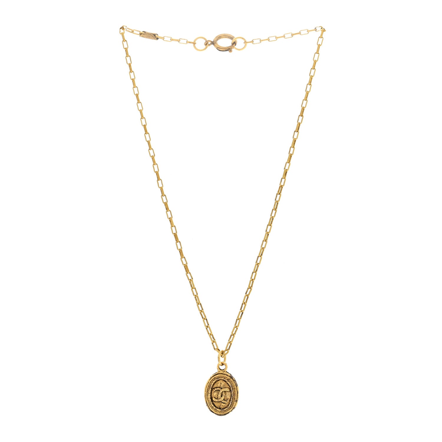 Chanel CC Oval Pendant Necklace Gold 3 of 4