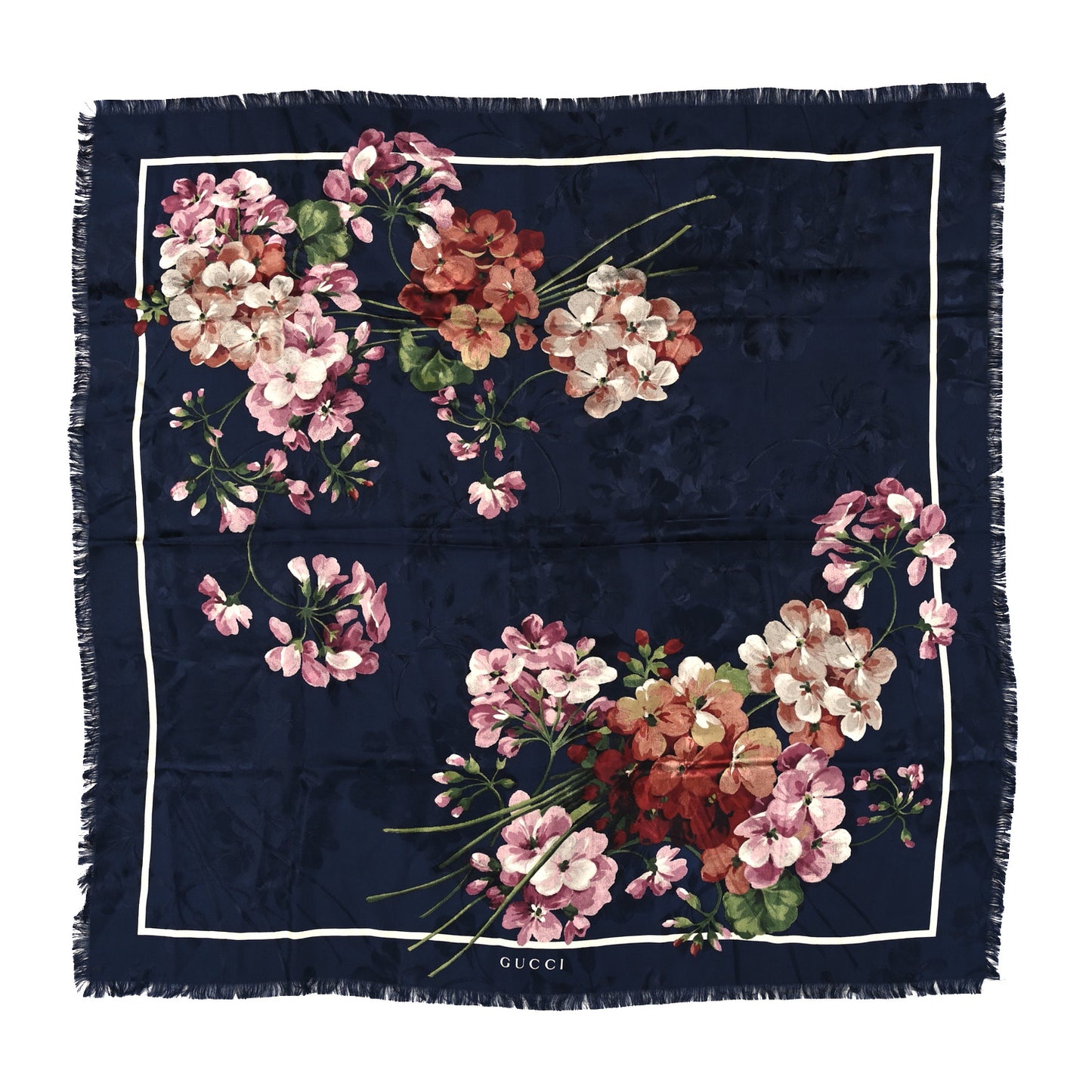Modal Silk Blooms Shawl Scarf Navy