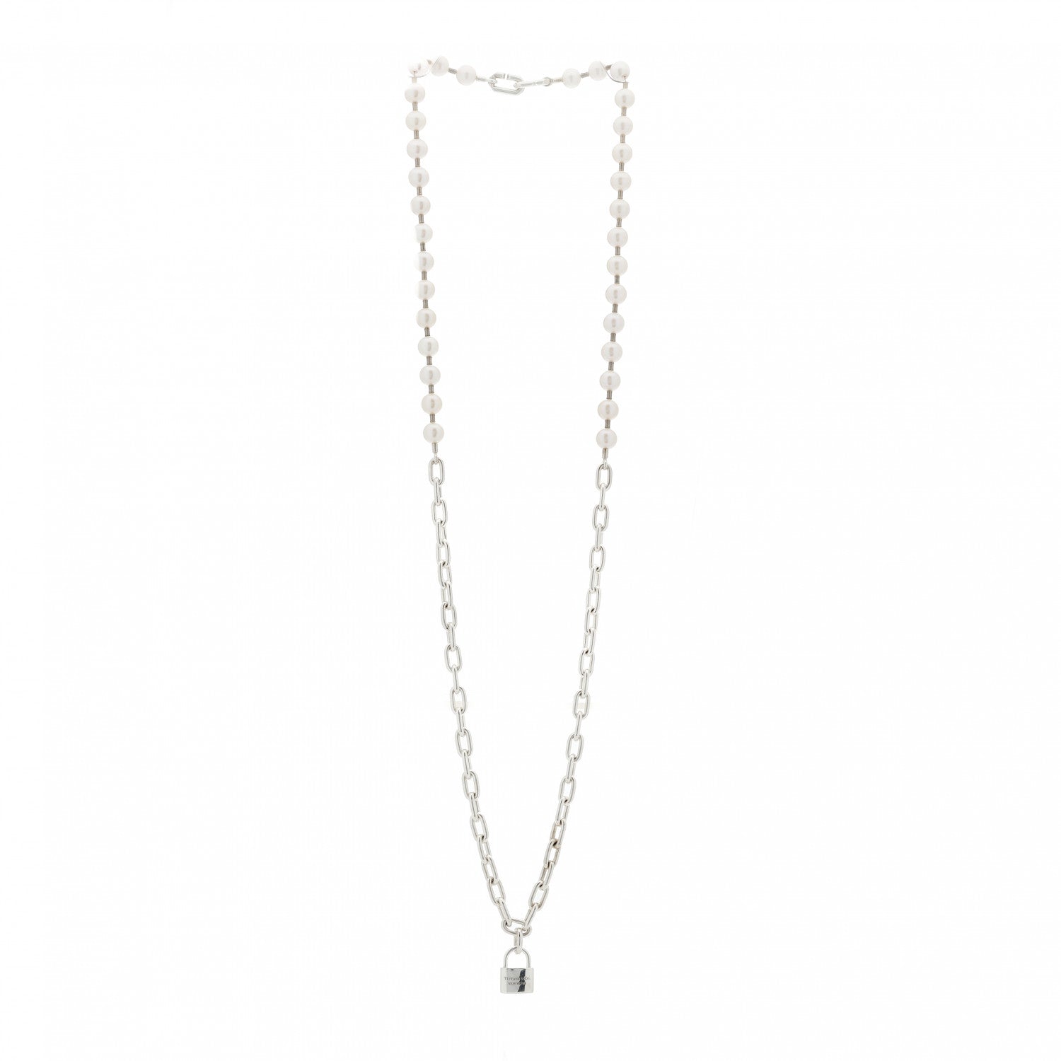 Tiffany Sterling Silver Pearl HardWear Lock Necklace 3 of 6
