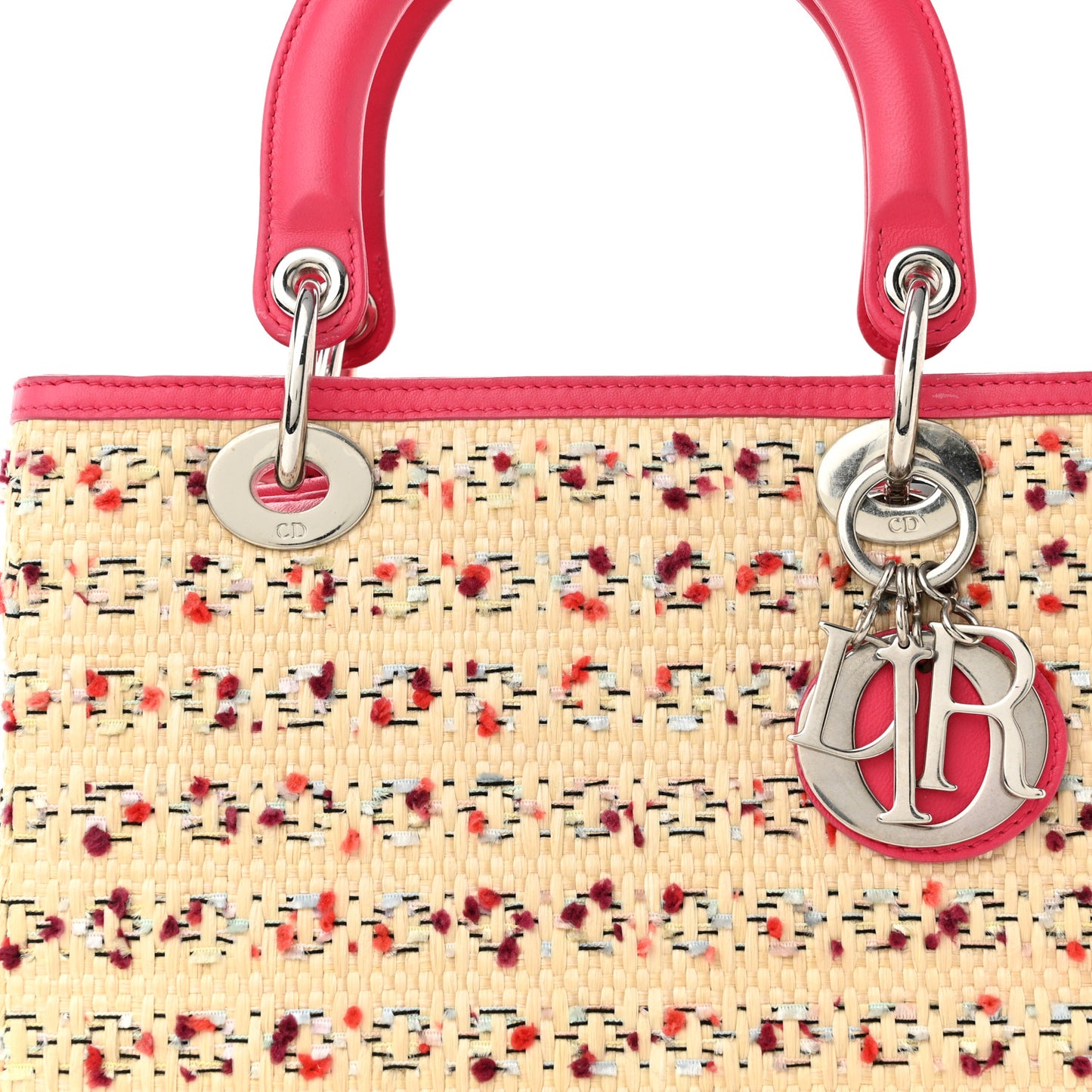 Raffia Tweed Medium Lady Dior Pink Beige