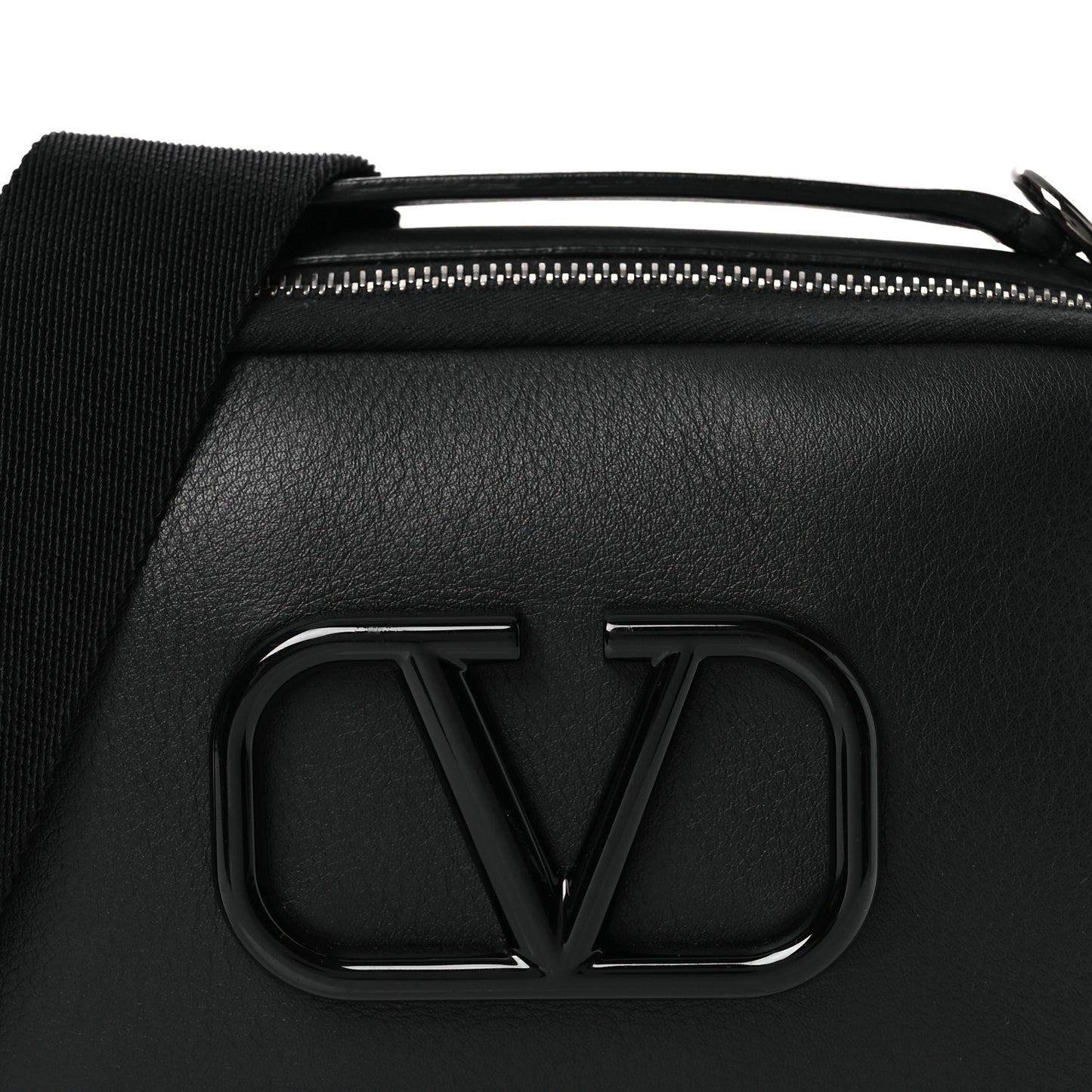 Calfskin Lacquered Vlogo Crossbody Bag Black