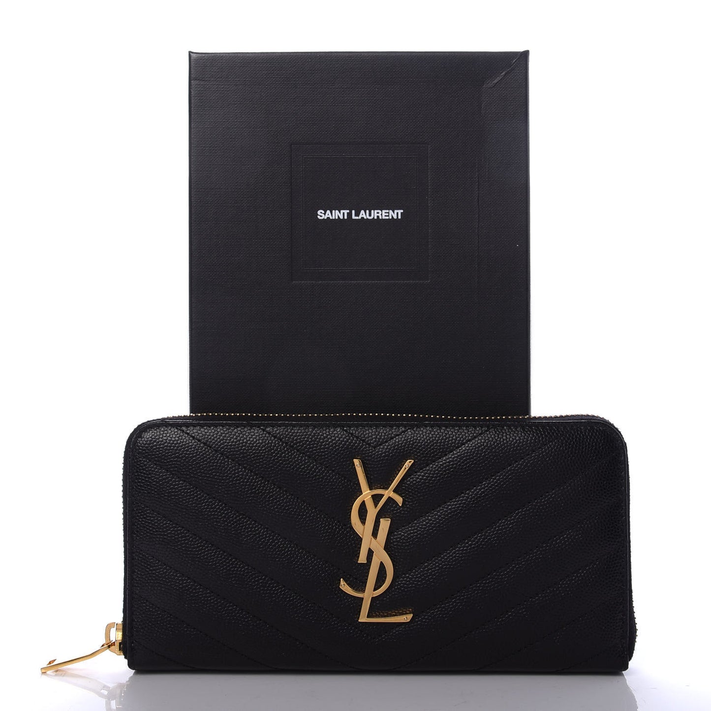 Grain De Poudre Matelasse Chevron Monogram Zip Around Wallet Black
