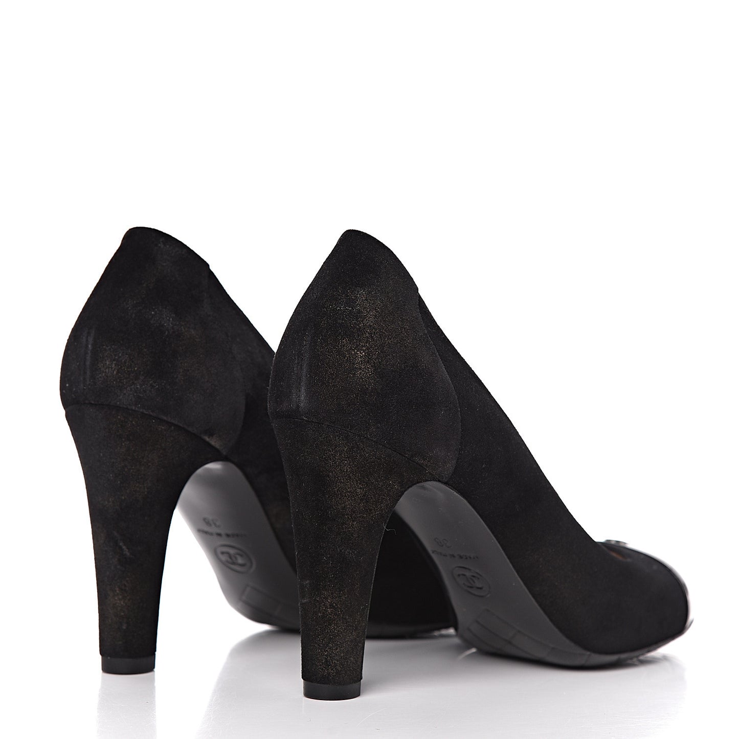 Suede Patent Calfskin Cap Toe CC Pumps 38 Black