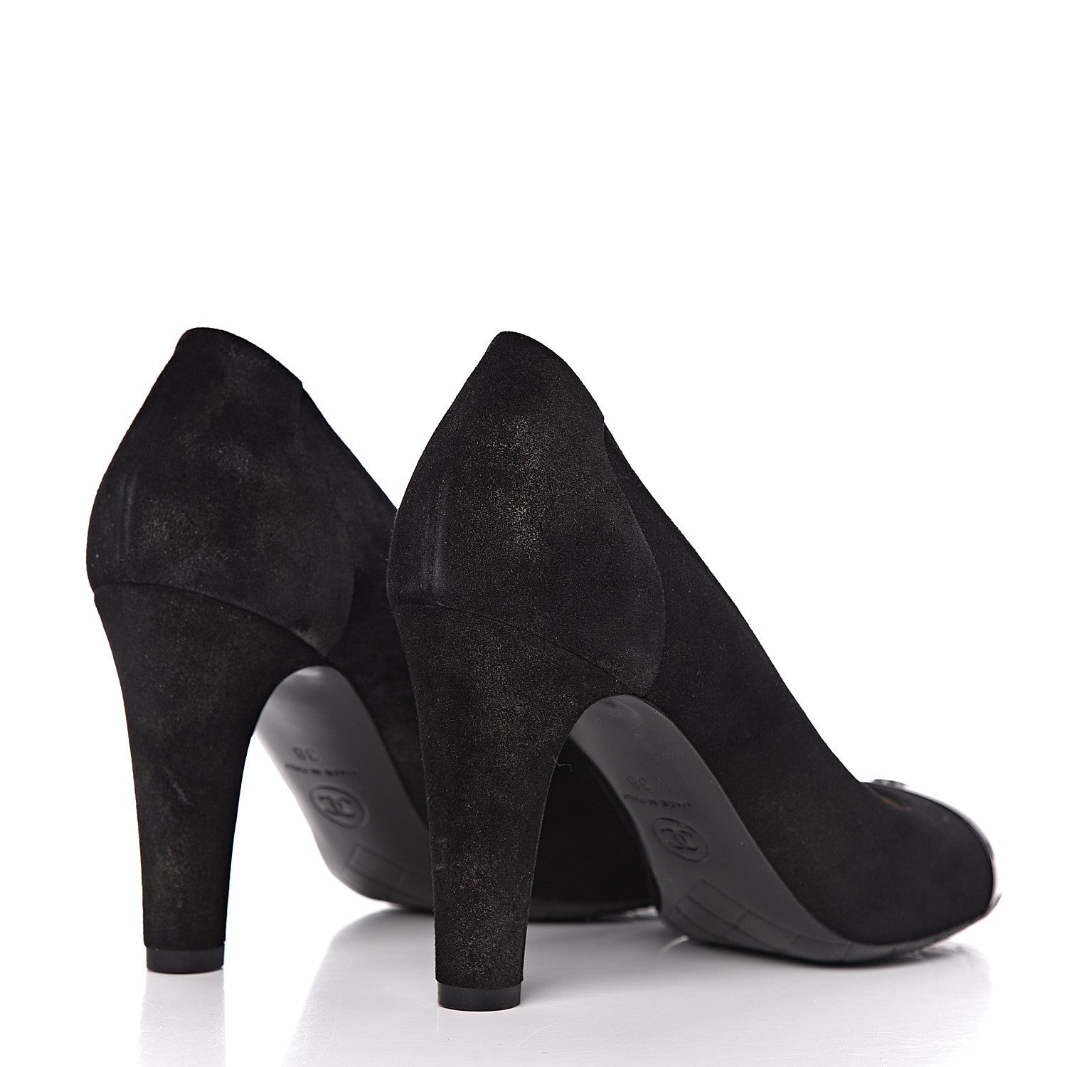 Chanel Suede Patent Calfskin Cap Toe CC Pumps 38 Black 4 of 11