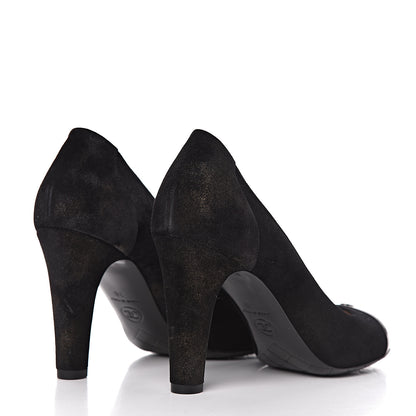 Chanel Suede Patent Calfskin Cap Toe CC Pumps 38 Black 4 of 11