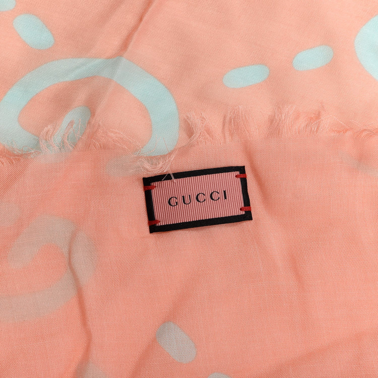 Gucci Modal Silk GG Writers Fringe Shawl Old Rose Sky Blue 4 of 4