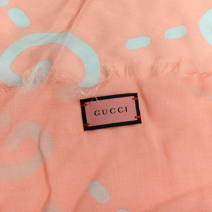 Gucci Modal Silk GG Writers Fringe Shawl Old Rose Sky Blue 4 of 4