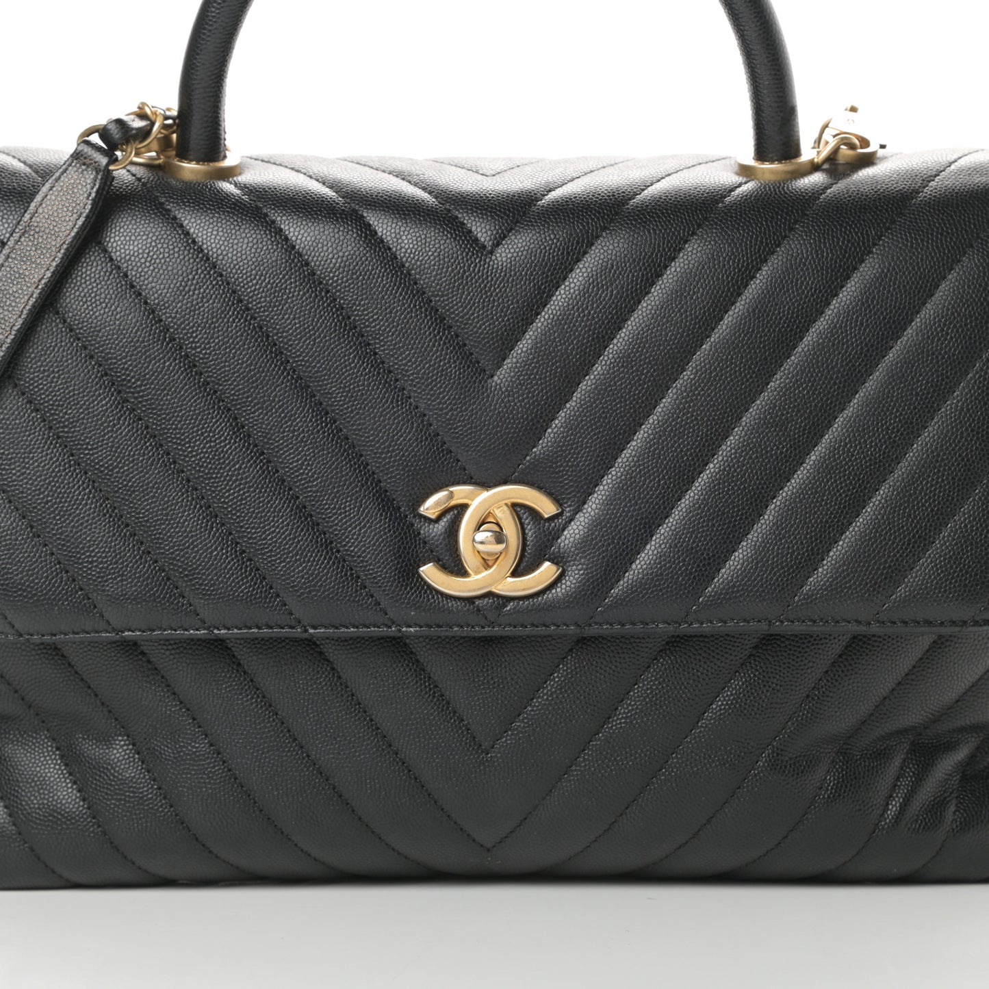 Caviar Chevron Quilted Medium Coco Handle Flap Black