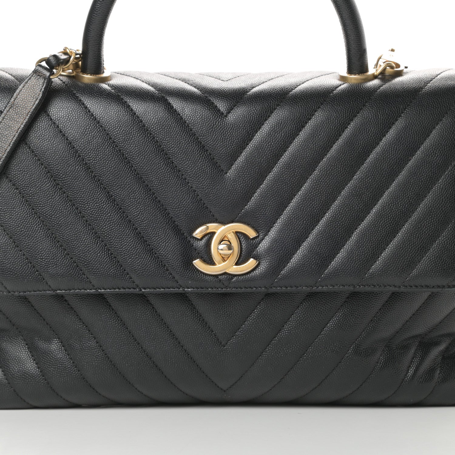 Chanel Caviar Chevron Quilted Medium Coco Handle Flap Black 8 of 15