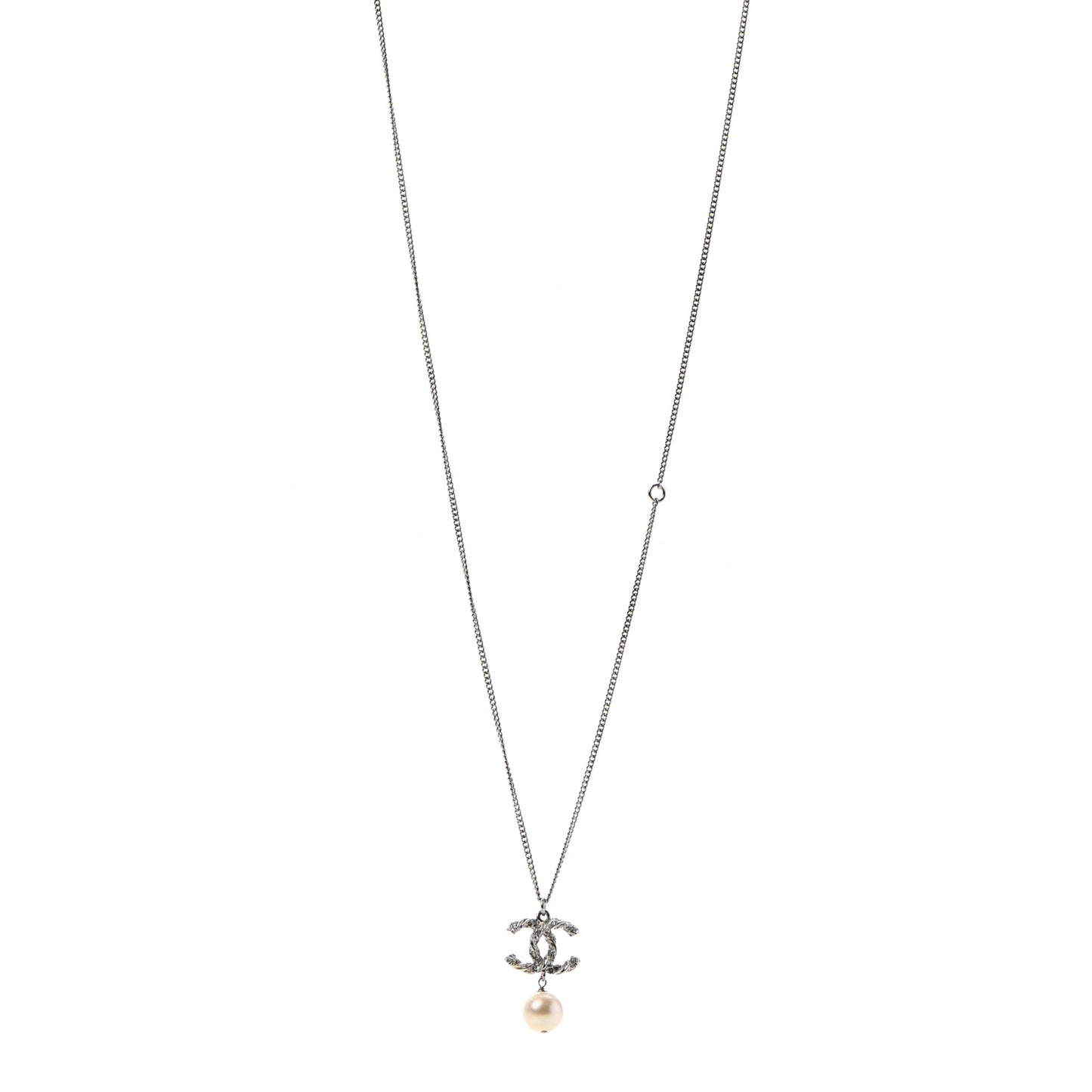 Crystal Pearl Twisted CC Drop Necklace Silver