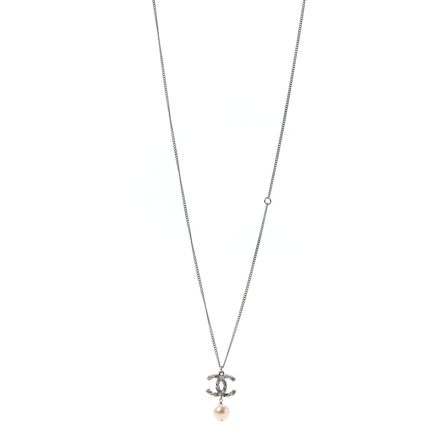 Chanel Crystal Pearl Twisted CC Drop Necklace Silver 1 of 5