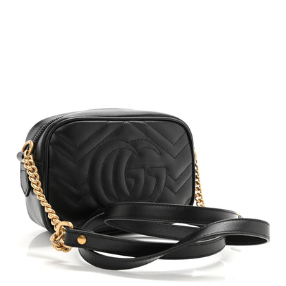 Gucci Calfskin Matelasse Mini GG Marmont Chain Shoulder Bag Black 3 of 9
