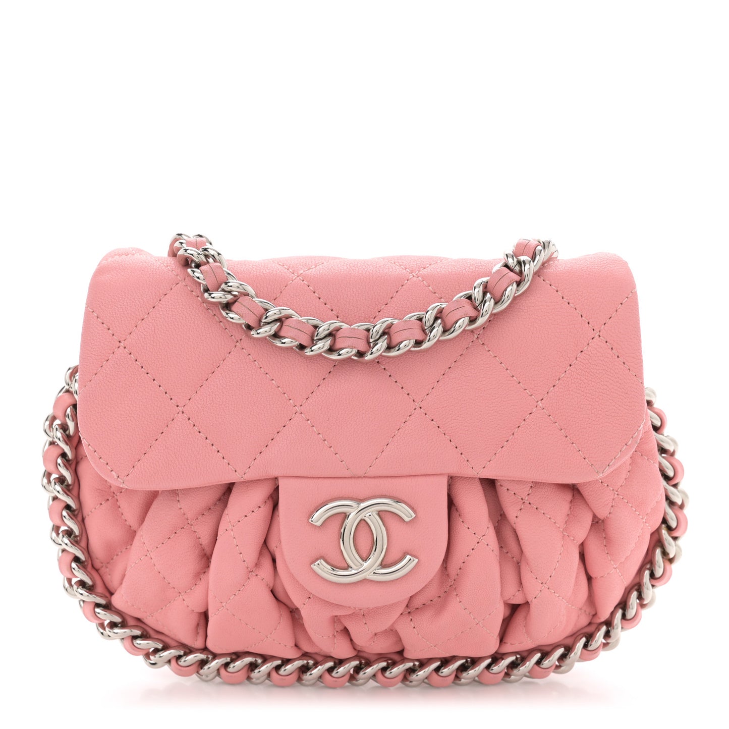 Washed Lambskin Quilted Mini Chain Around Messenger Pink