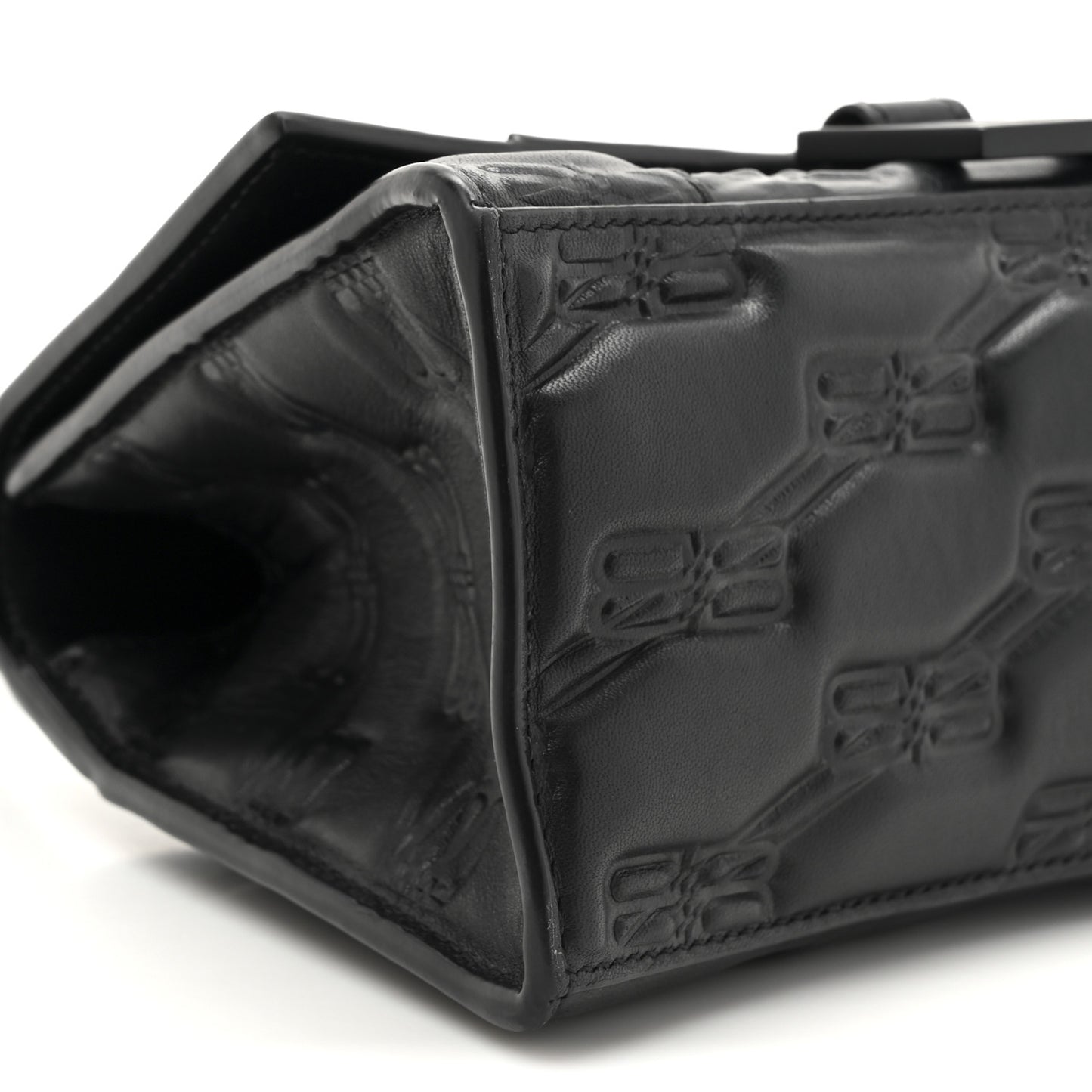 Nappa BB Monogram Embossed Small Hourglass Top Handle Bag Black