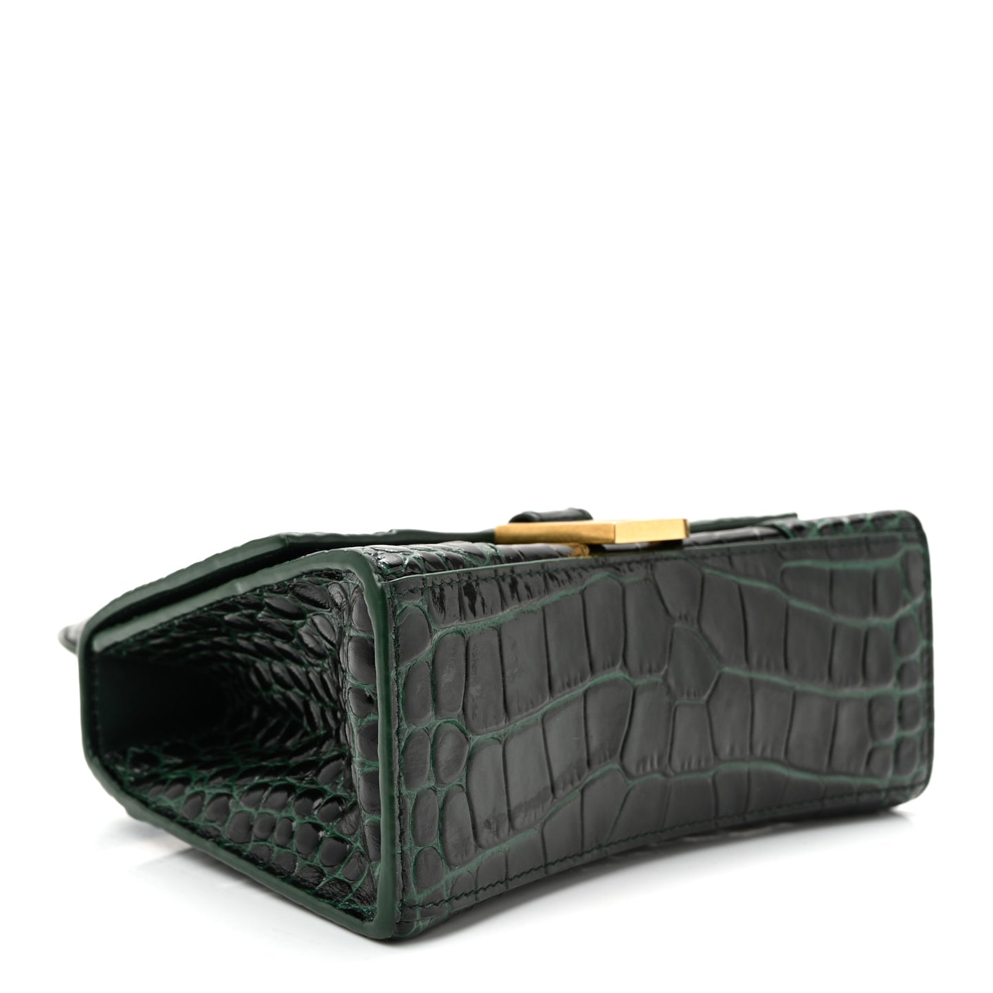 Shiny Calfskin Crocodile Embossed Hourglass Top Handle Bag XS Forest Green