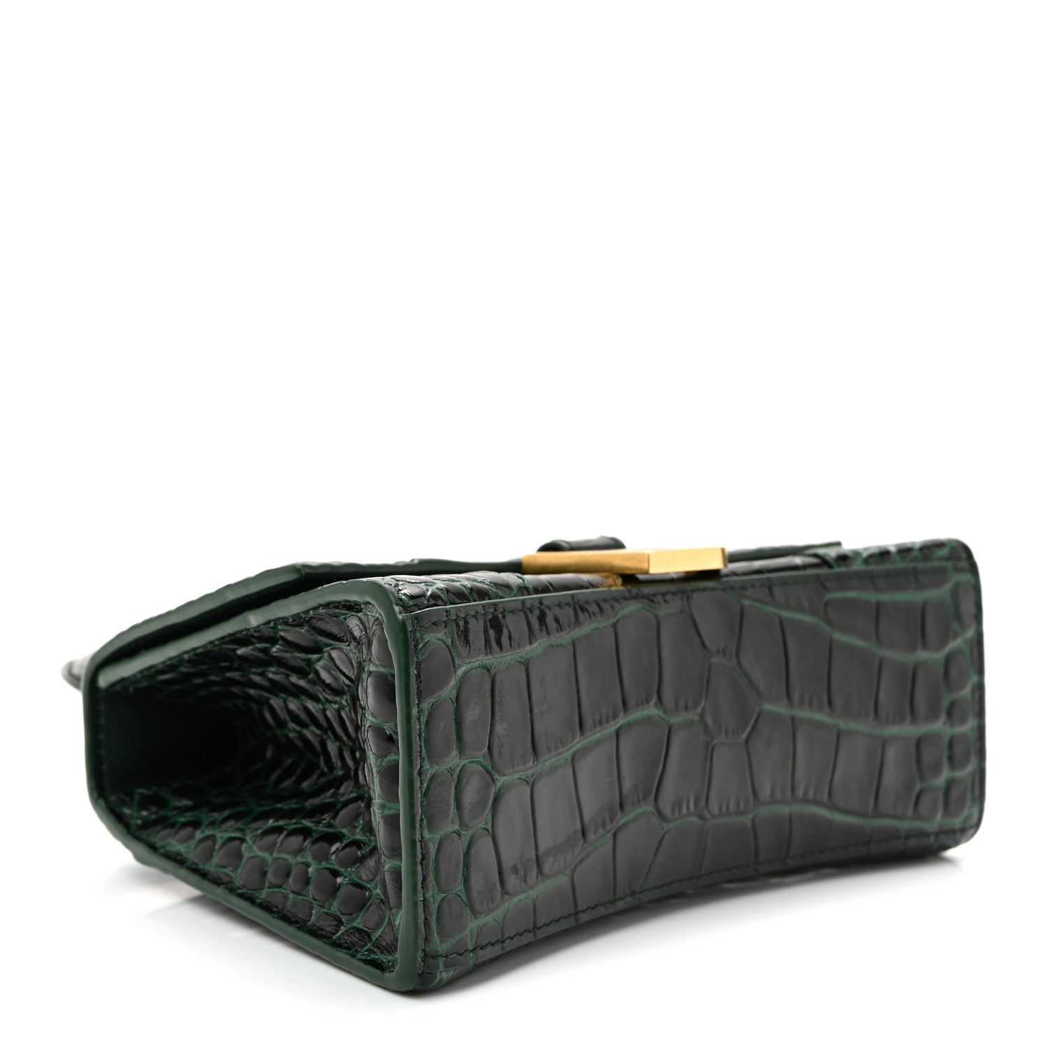Balenciaga Shiny Calfskin Crocodile Embossed Hourglass Top Handle Bag XS Forest Green 4 of 9