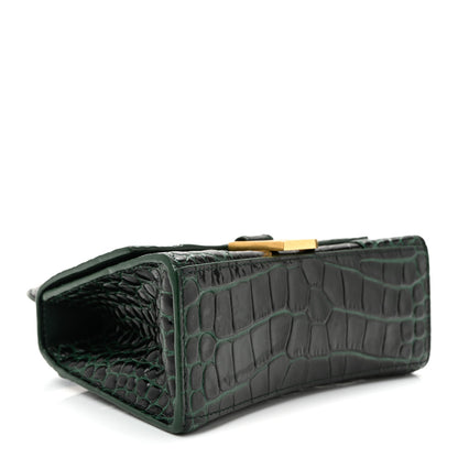 Balenciaga Shiny Calfskin Crocodile Embossed Hourglass Top Handle Bag XS Forest Green 4 of 9