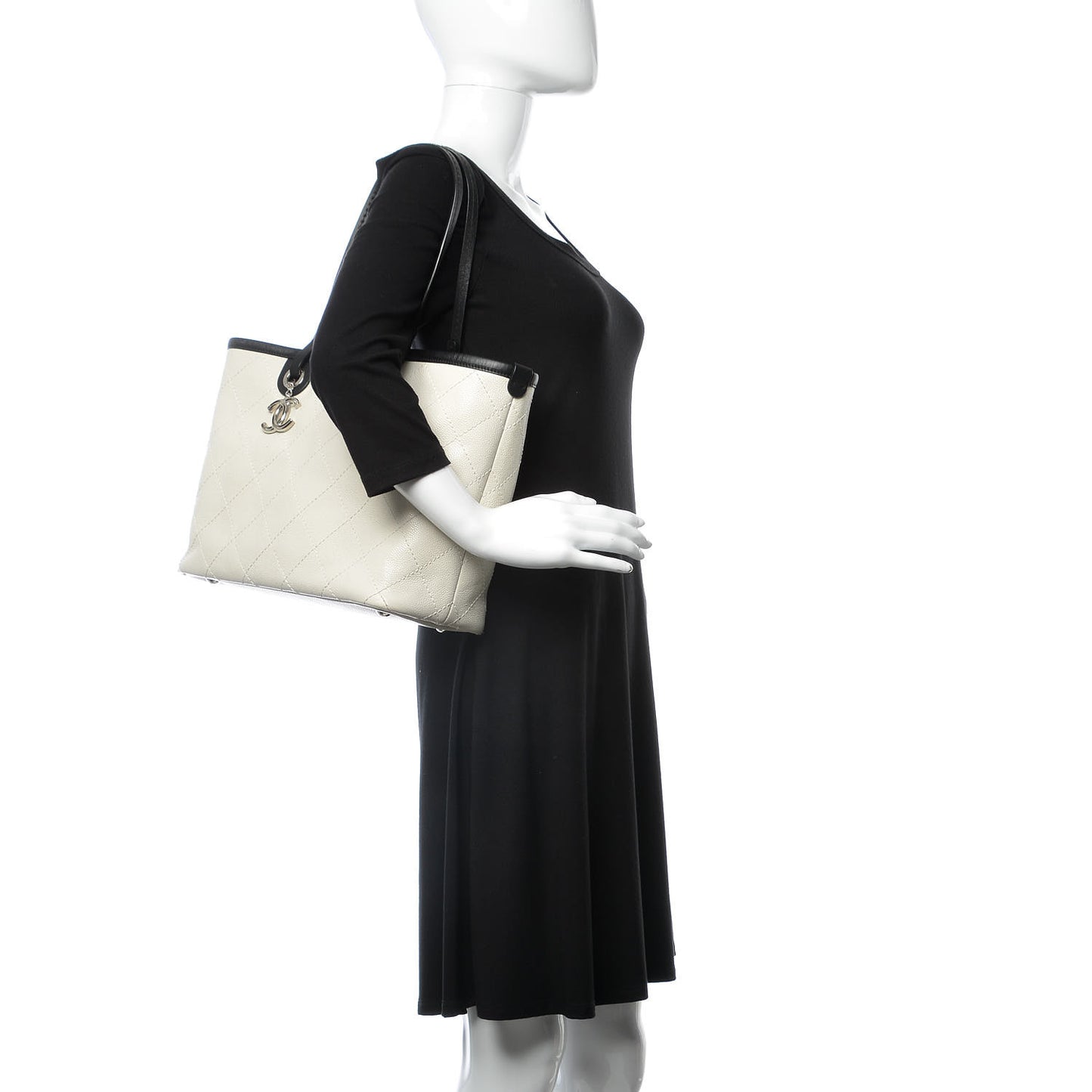 Grained Calfskin Shopping Fever Tote White