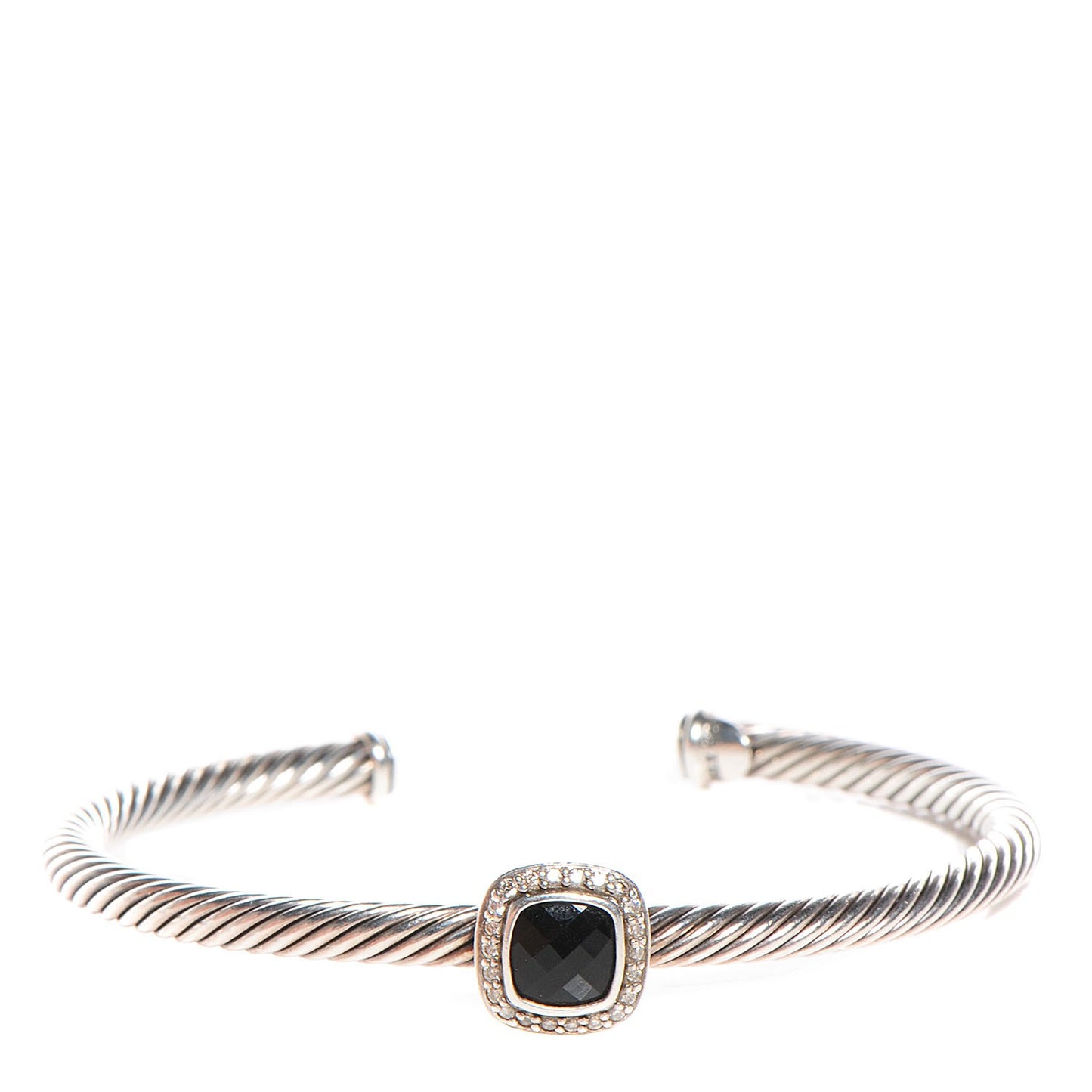 Sterling Silver Pave Diamond Black Onyx 4mm Cable Cuff