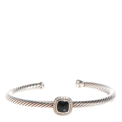 David Yurman Sterling Silver Pave Diamond Black Onyx 4mm Cable Cuff 1 of 4