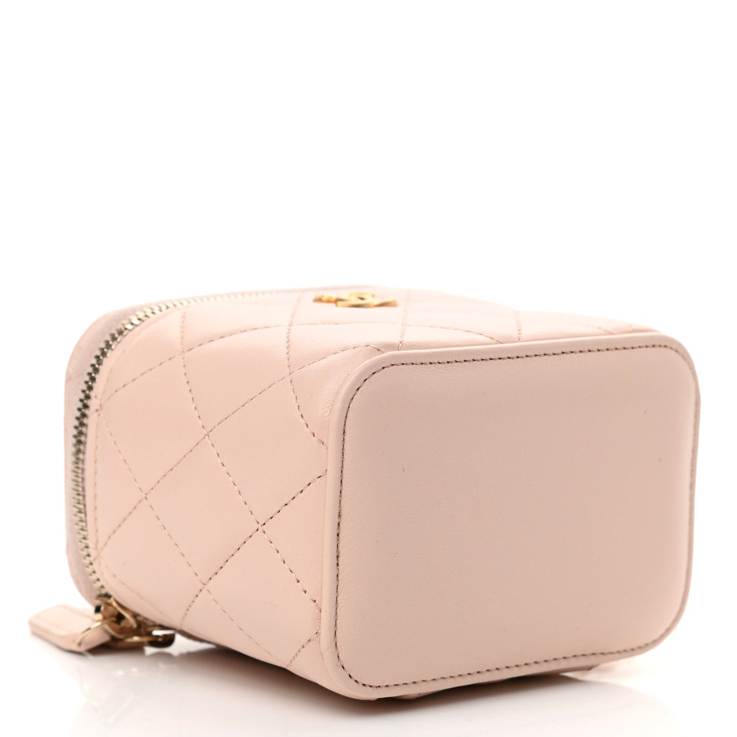 Lambskin Quilted Pearl Crush Mini Vanity Case With Chain Light Beige