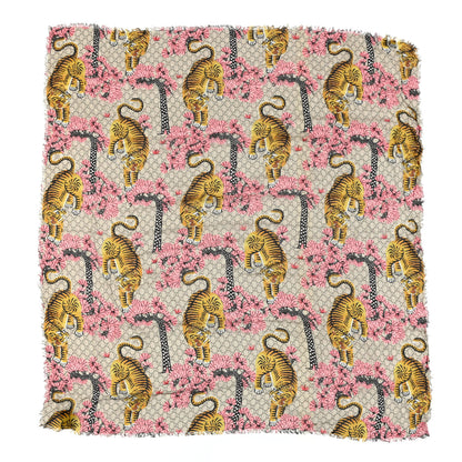 Gucci Modal Silk GG Monogram Supreme Tiger Square Shawl Rope Pink 1 of 3