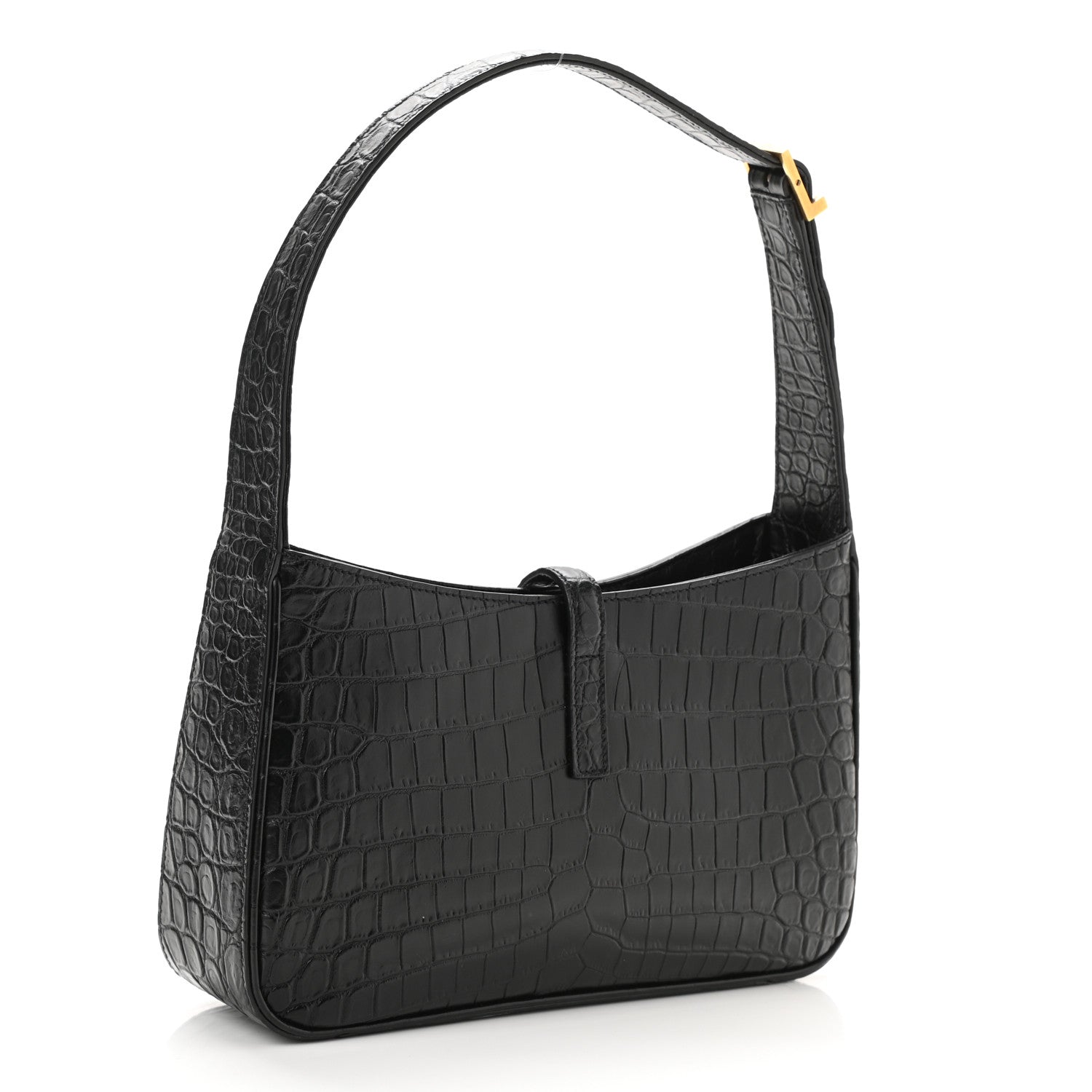 Saint Laurent Calfskin Crocodile Embossed Le 5 A 7 Hobo Black 3 of 10