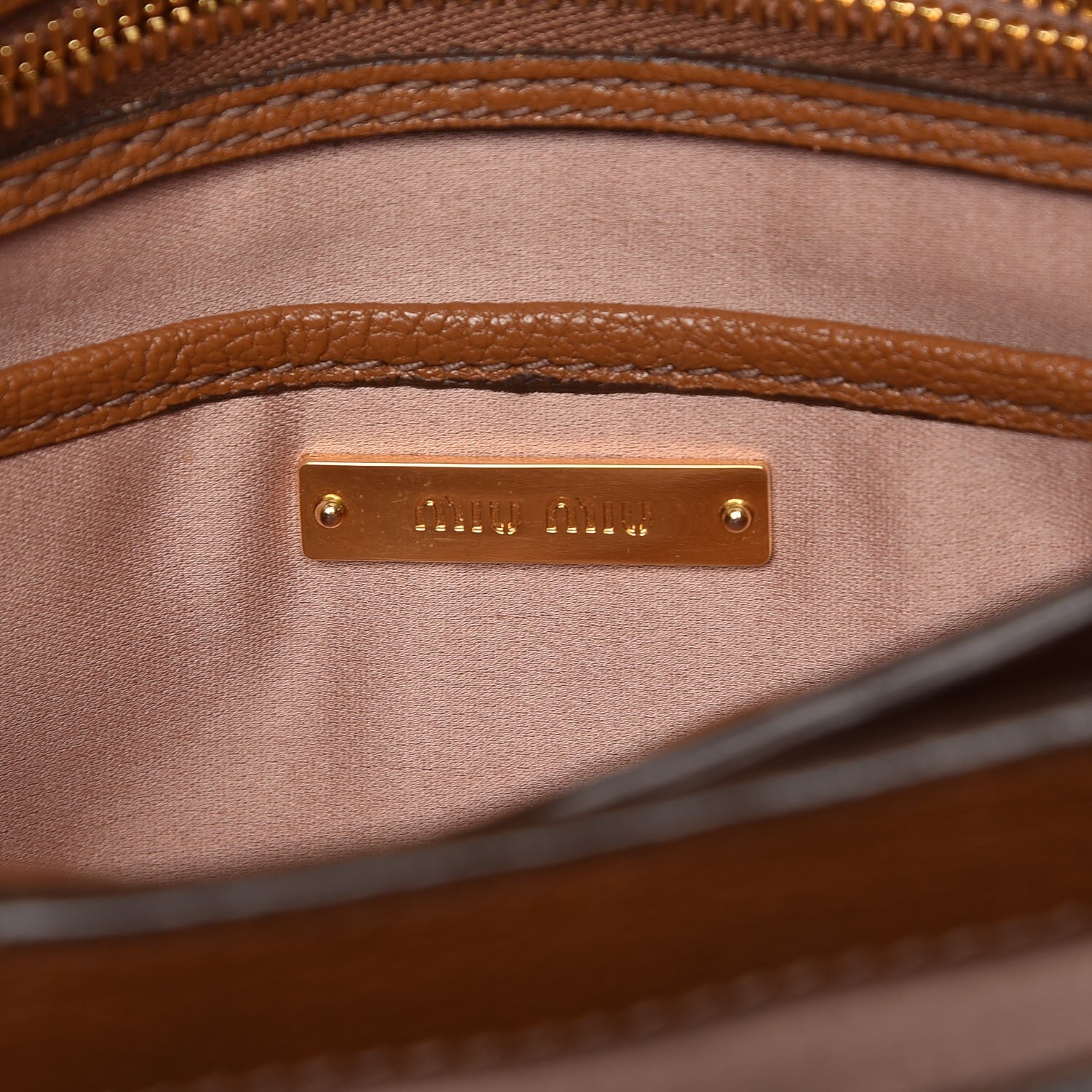 Miu Miu Goatskin Madras Shoulder Bag Cuoio 7 of 25