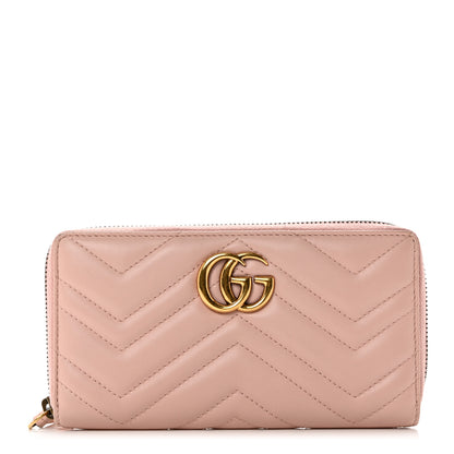 Gucci Calfskin Matelasse GG Marmont Zip Around Wallet Perfect Pink 1 of 8