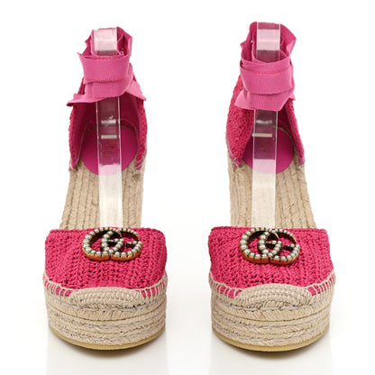 Gucci Cotton Crochet Pearly GG Ankle Wrap Platform Espadrille Wedges 37 Cyclamen Rose 2 of 9