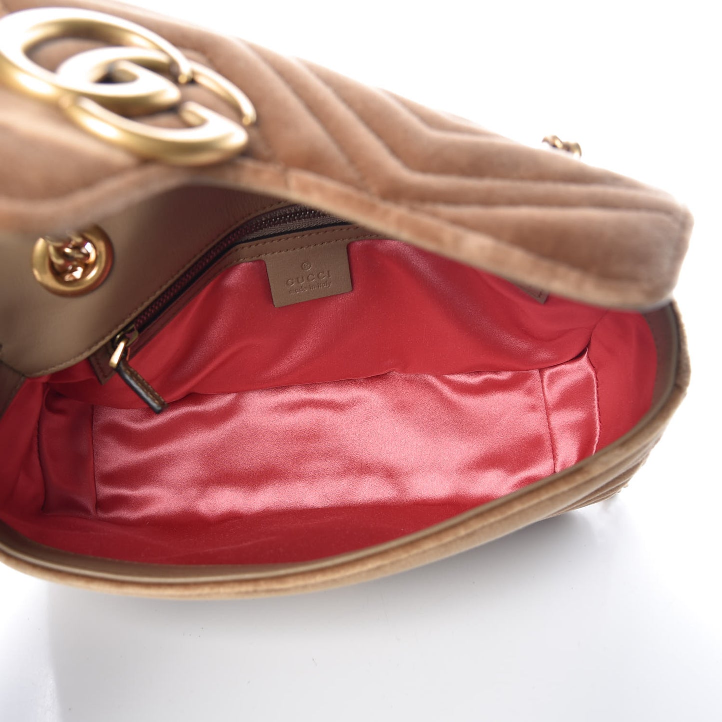 Velvet Matelasse Small GG Marmont Shoulder Bag Taupe