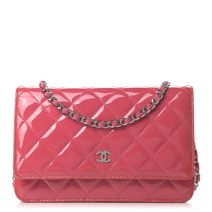 Chanel Patent Calfskin Quilted Wallet On Chain WOC Pink 1 of 11