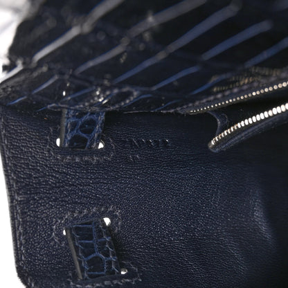 Hermes Shiny Porosus Crocodile Kelly Sellier 25 Bleu Marine 7 of 11