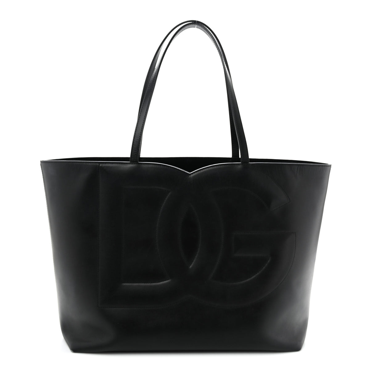 Calfskin Medium DG Logo Shopper Tote Black
