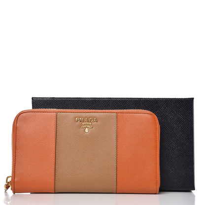 Prada Saffiano Bi-Color Metal Zip Around Wallet Caramel Papaya 8 of 8
