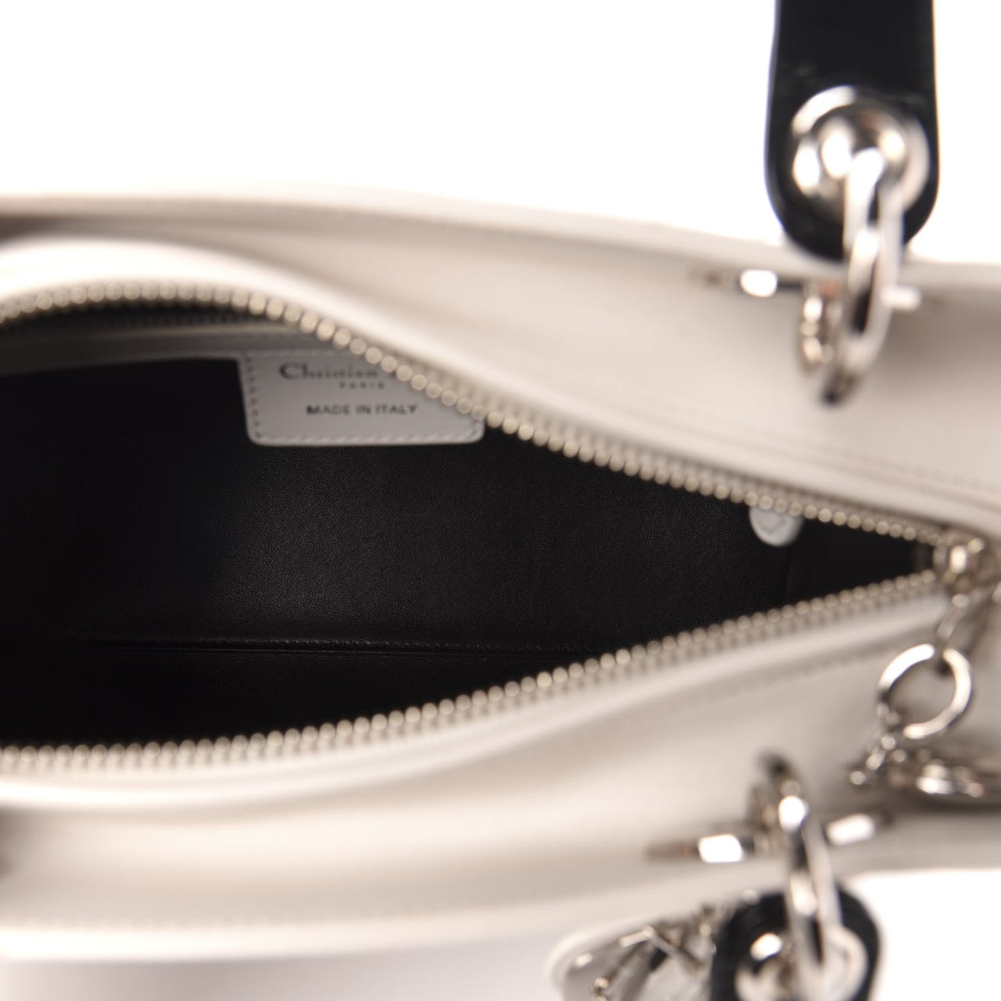 Smooth Calfskin Eiffel Tower Embroidered Medium Lady Dior White Multicolor