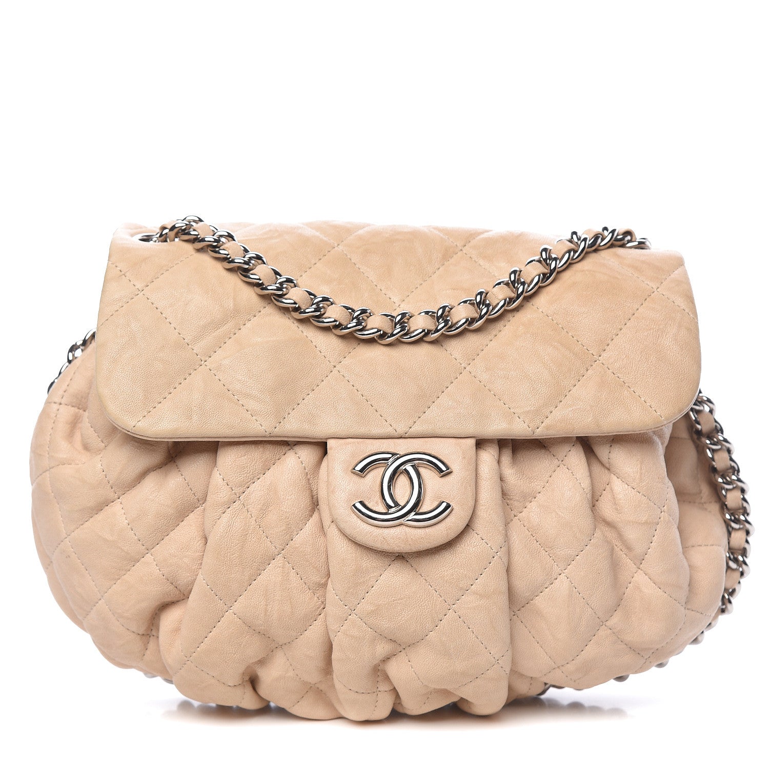 Chanel Washed Lambskin Quilted Medium Chain Around Flap Beige 1 of 17