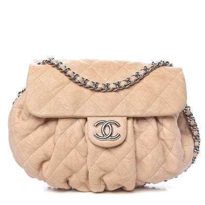 Chanel Washed Lambskin Quilted Medium Chain Around Flap Beige 1 of 17