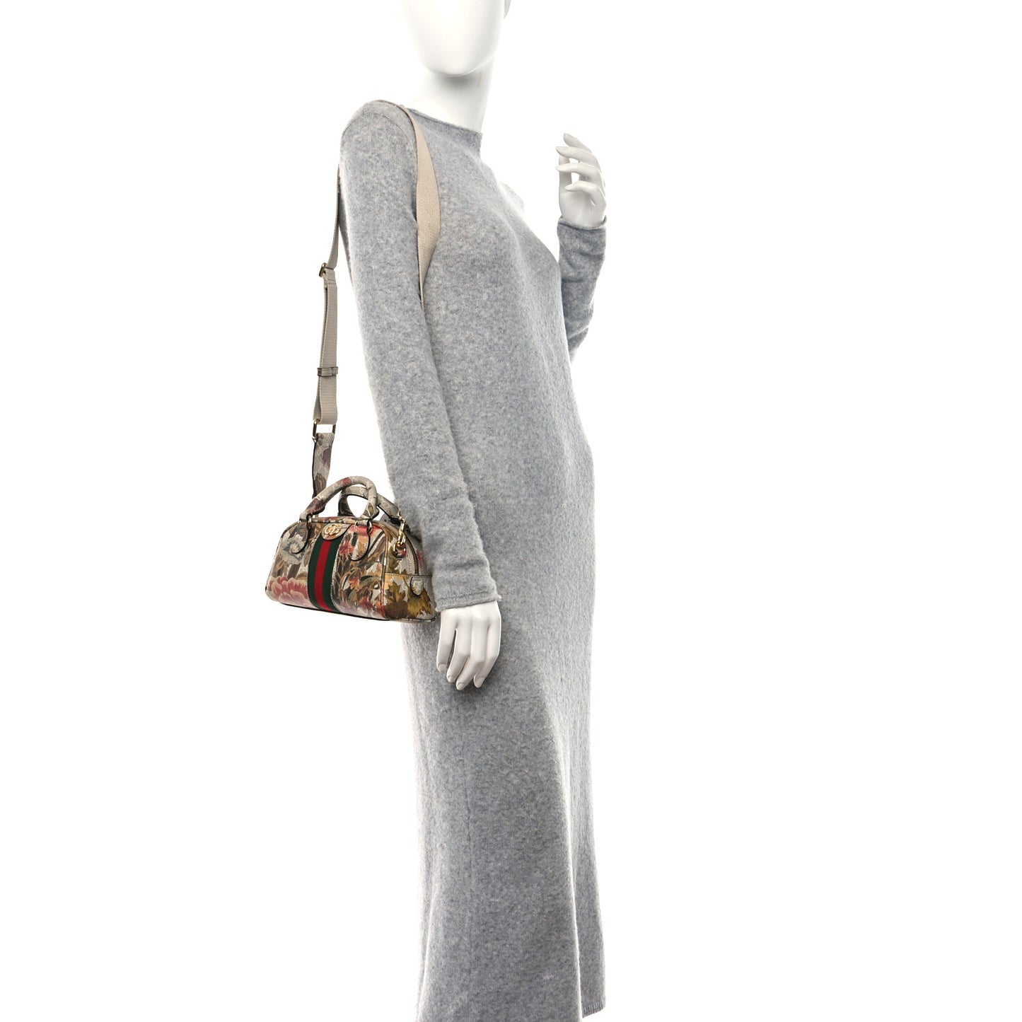 GG Supreme Monogram Water Flora Web Mini Ophidia Top Handle Bowler Bag Beige White Multicolor