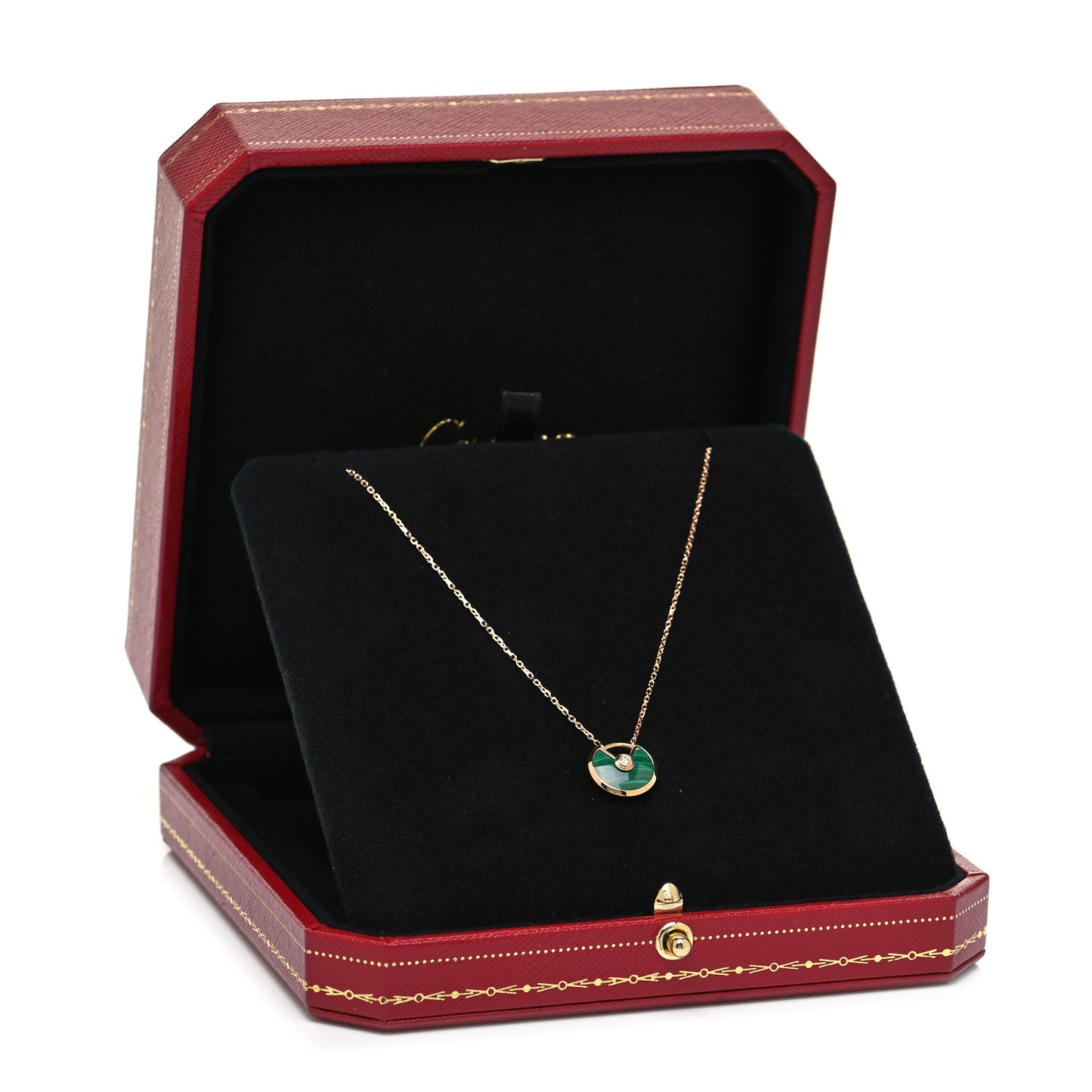 18K Pink Gold Diamond Malachite XS Amulette de Cartier Pendant Necklace