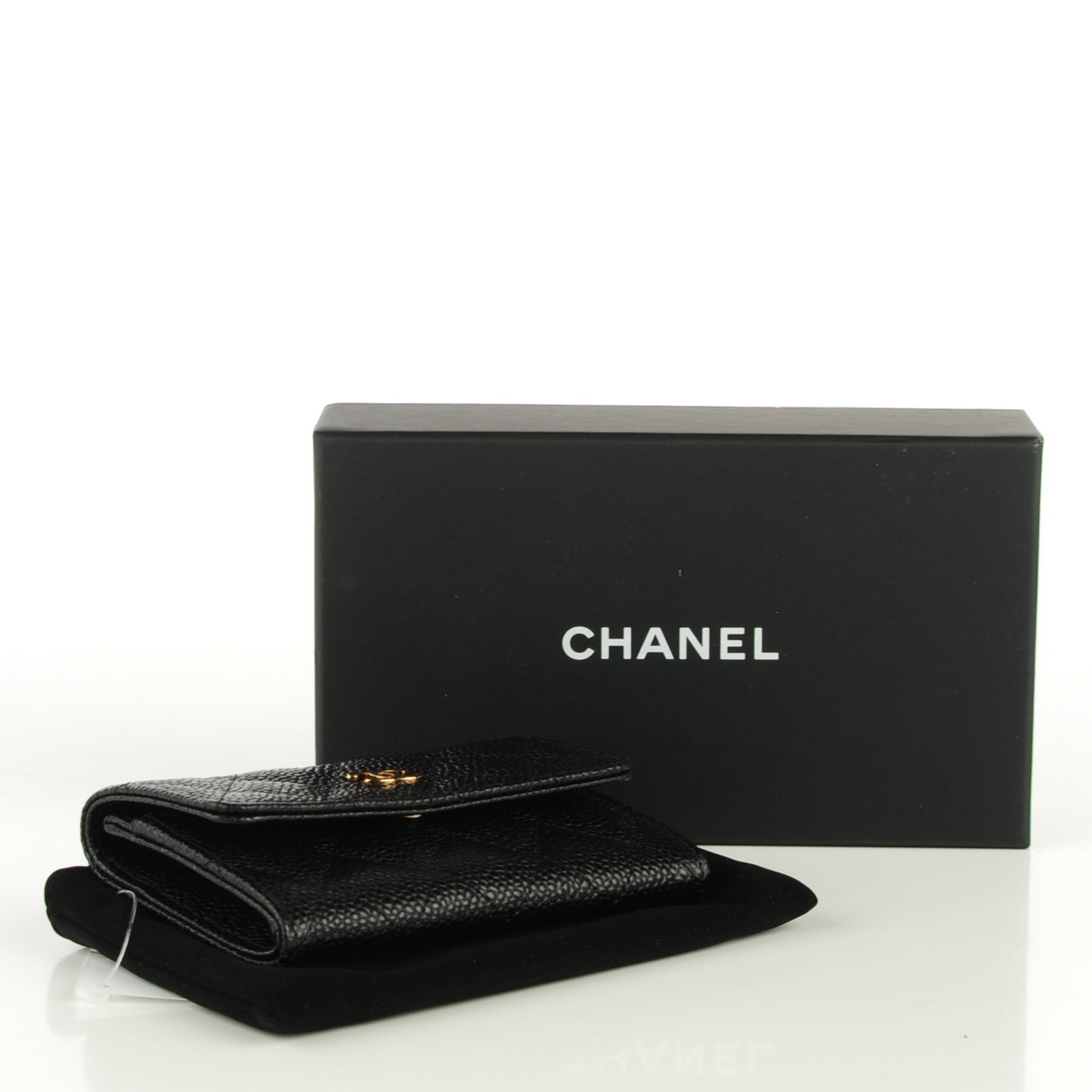 Caviar Quilted Flap Card Holder Black