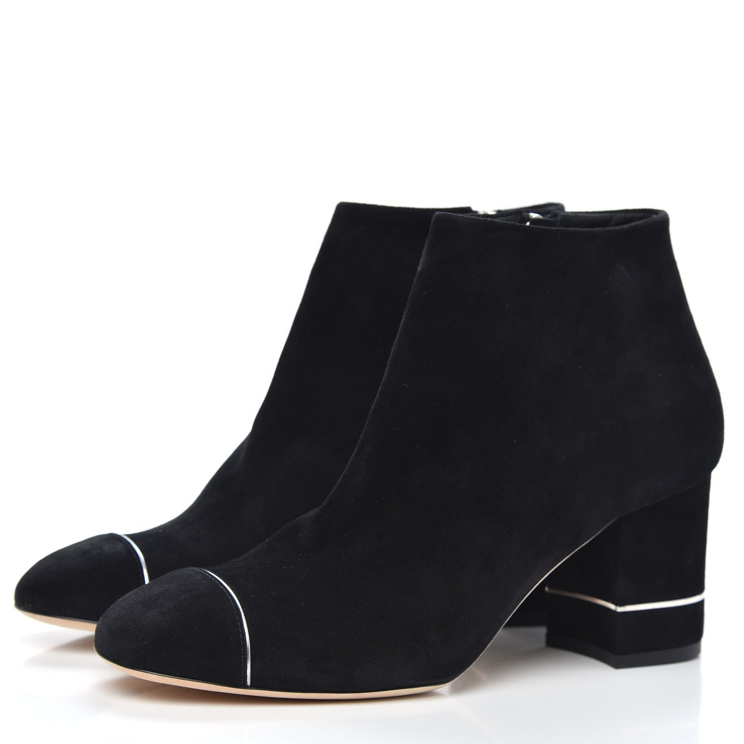 Chanel Suede CC Cap Toe Ankle Booties Boots 38 Black 3 of 8