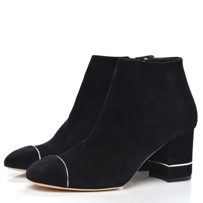 Chanel Suede CC Cap Toe Ankle Booties Boots 38 Black 3 of 8