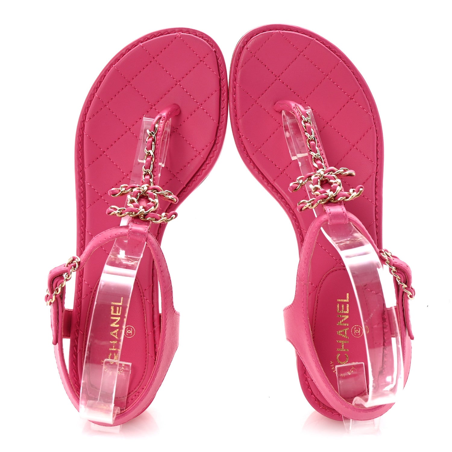Chanel Lambskin Chain CC Logo Thong Sandals 36 Fuchsia 1698121