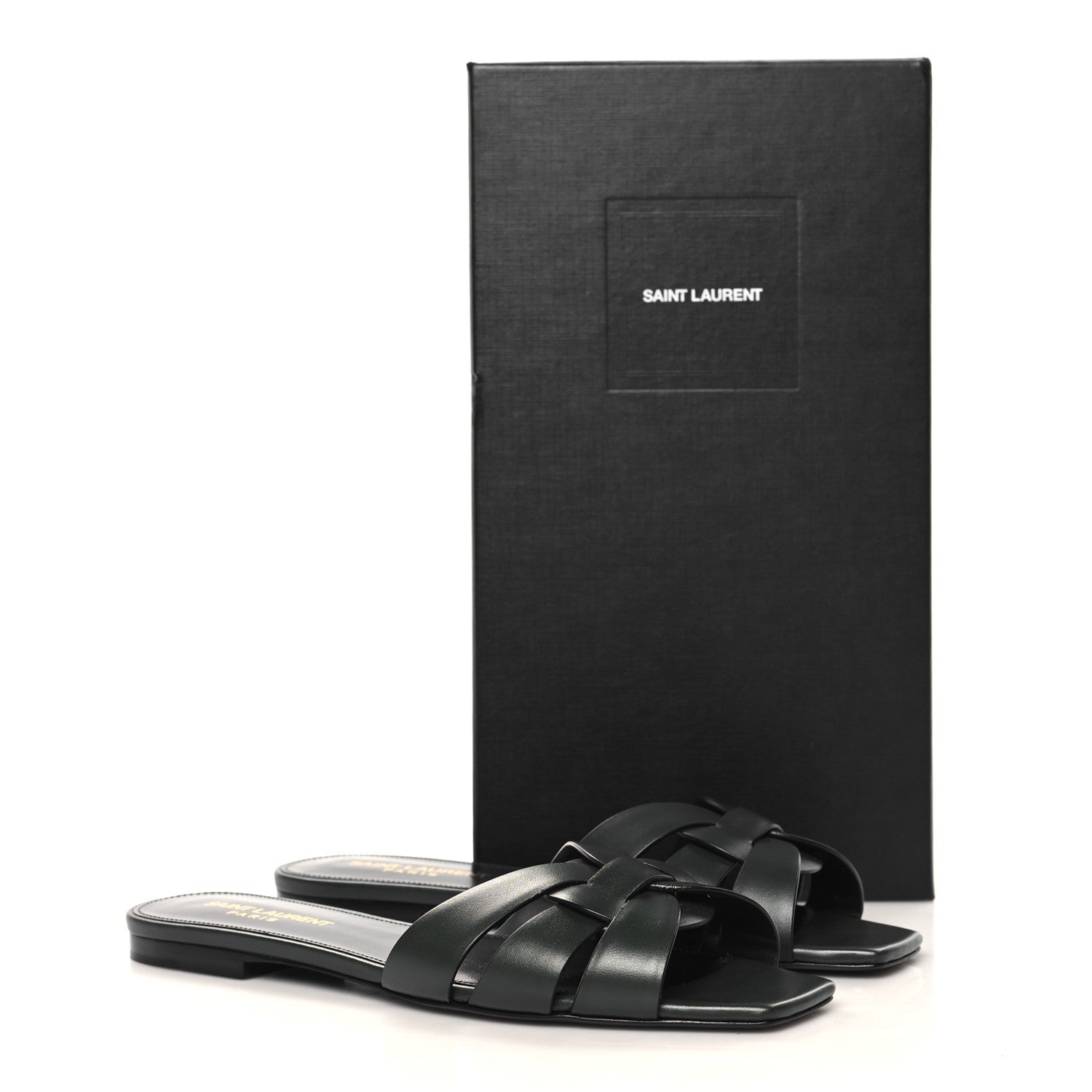 Saint Laurent Calfskin Tribute 05 Slide Sandals 37.5 Vert Fonce 10 of 10