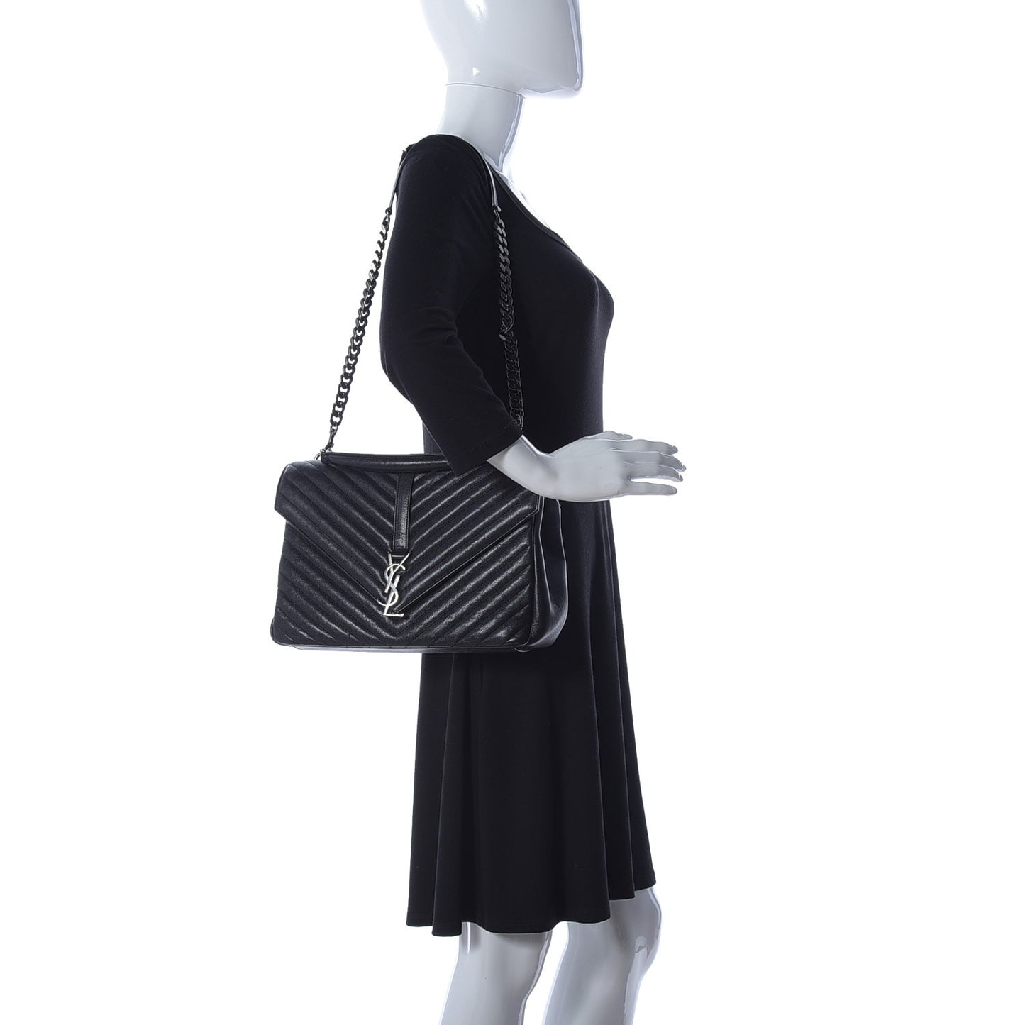 Sheepskin Matelasse Chevron Monogram Large College Satchel Black