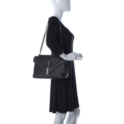 Saint Laurent Sheepskin Matelasse Chevron Monogram Large College Satchel Black 2 of 10
