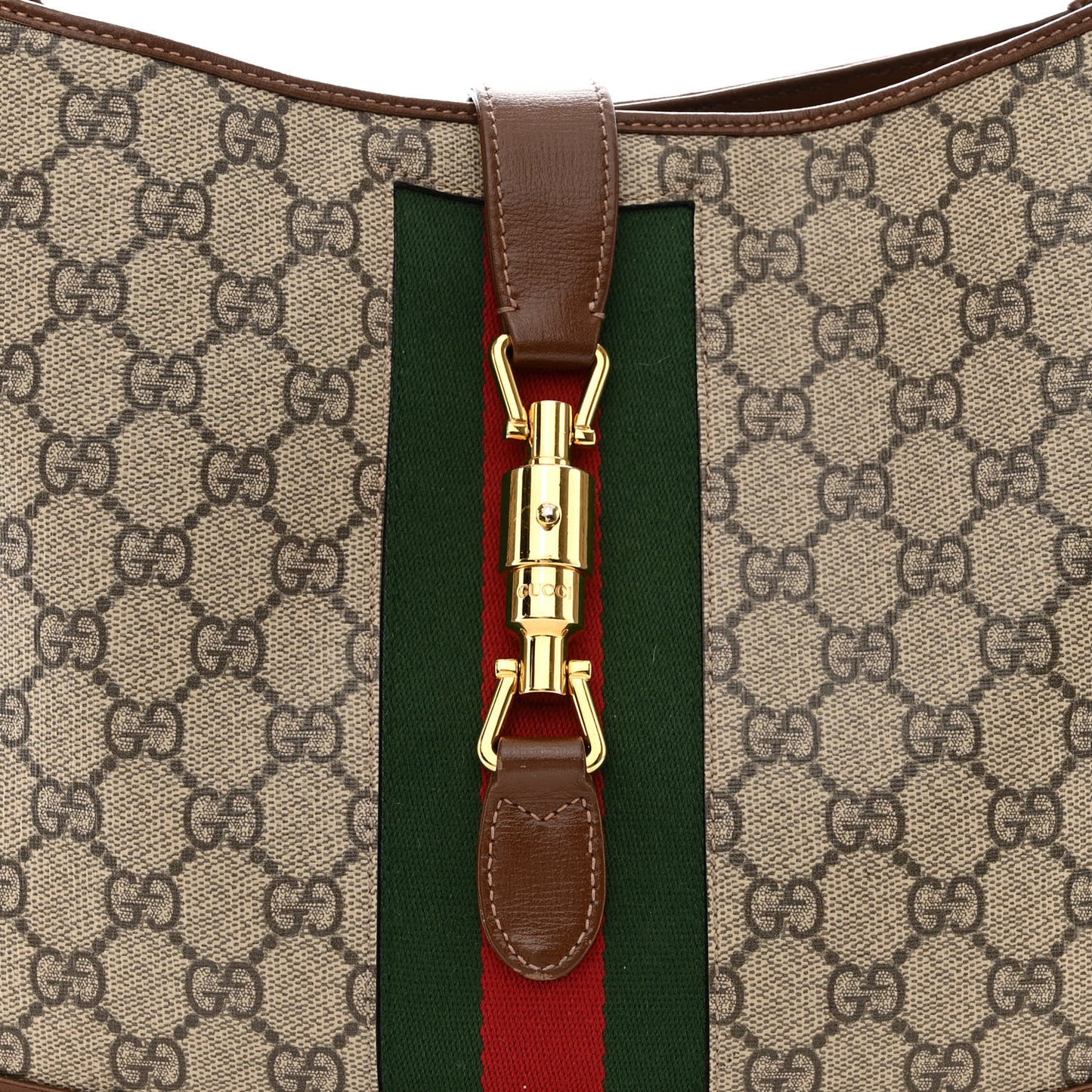 GG Supreme Monogram Azalea Calfskin Web Medium Jackie 1961 Hobo Beige Ebony Brown Sugar