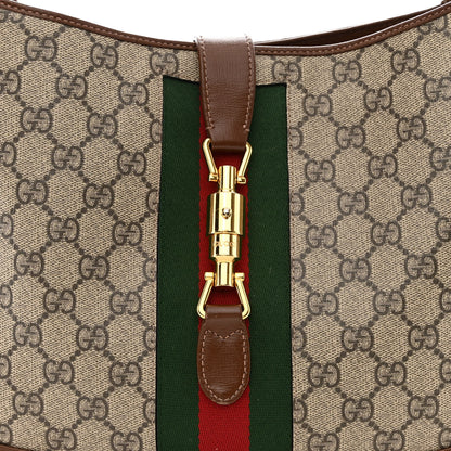 Gucci GG Supreme Monogram Azalea Calfskin Web Medium Jackie 1961 Hobo Beige Ebony Brown Sugar 8 of 14